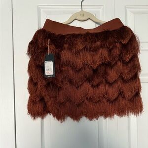 Copper Fringe Mini Skirt